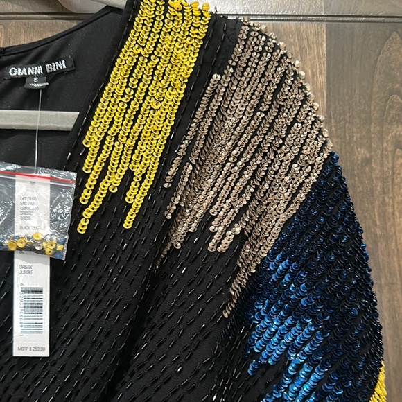 Gianni Bini Black and Yellow Pleated Tiered Midi Dress - Picture 5 of 5